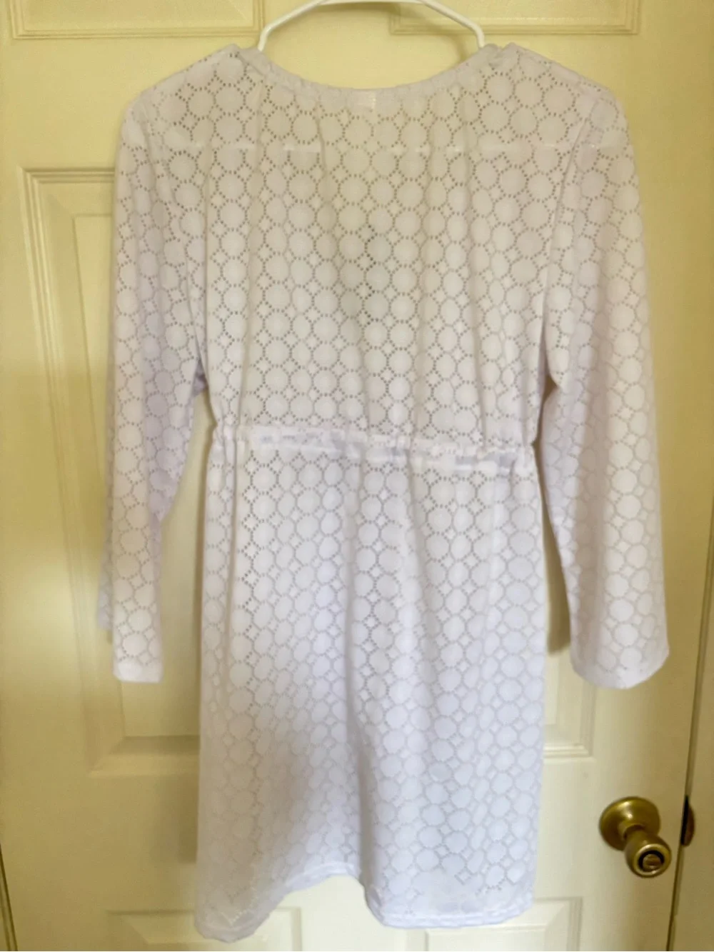Light white  Eyelet Swim Coverup with Tie Front